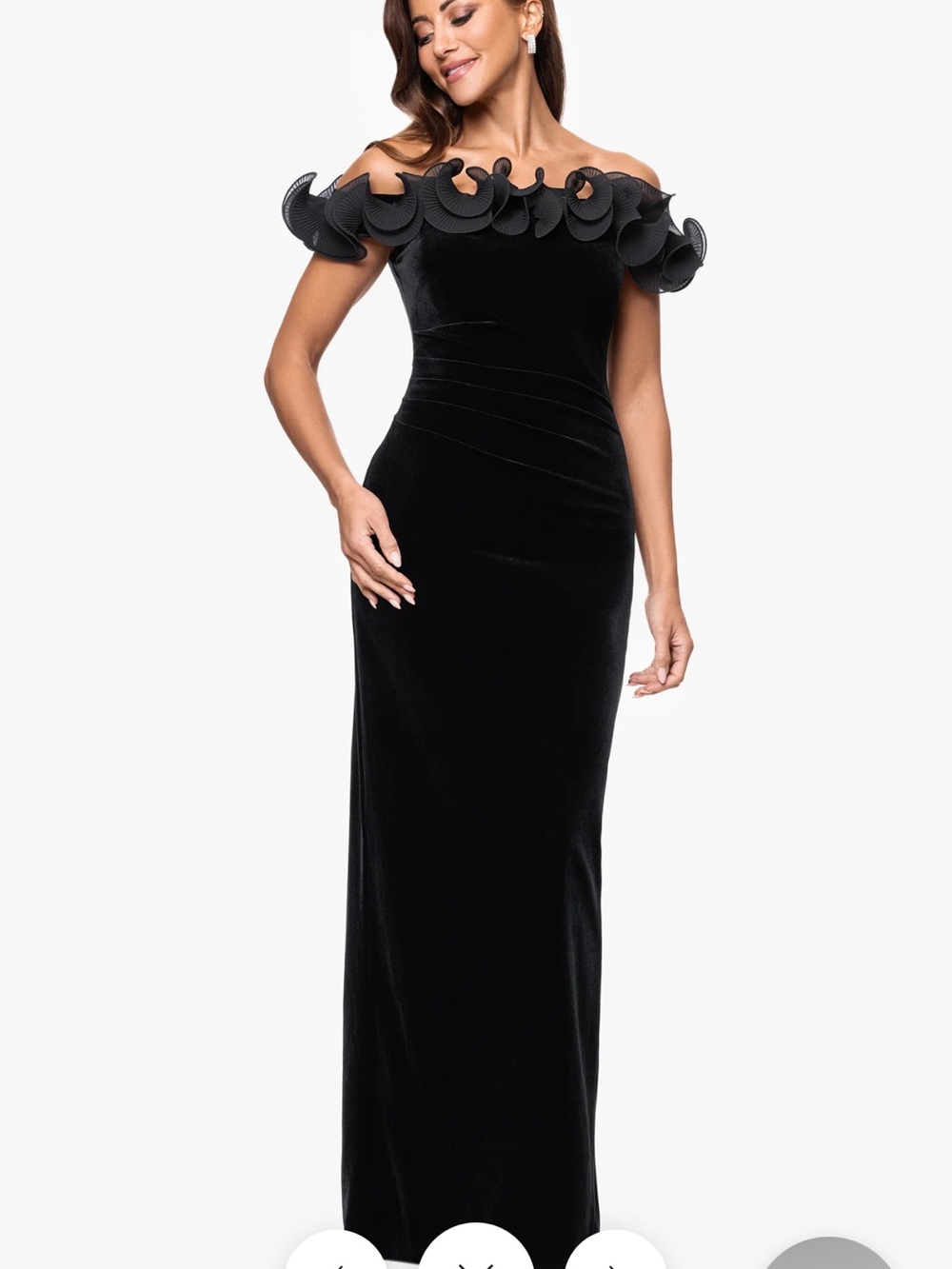 Off-Shoulder Black Evening Gown with Sculpted Ruffle Detail